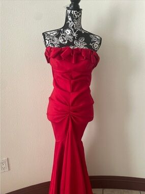 Strapless Ruffle Detail Red Evening Gown prom dress